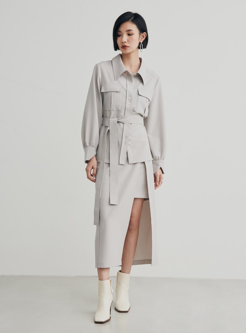 開衩俐落假兩件式直筒裙