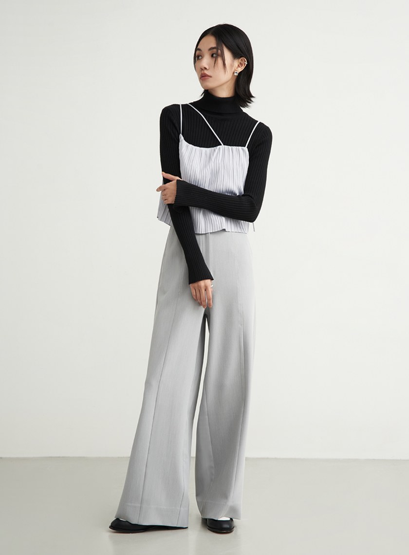 壓線細節西裝直筒寬褲