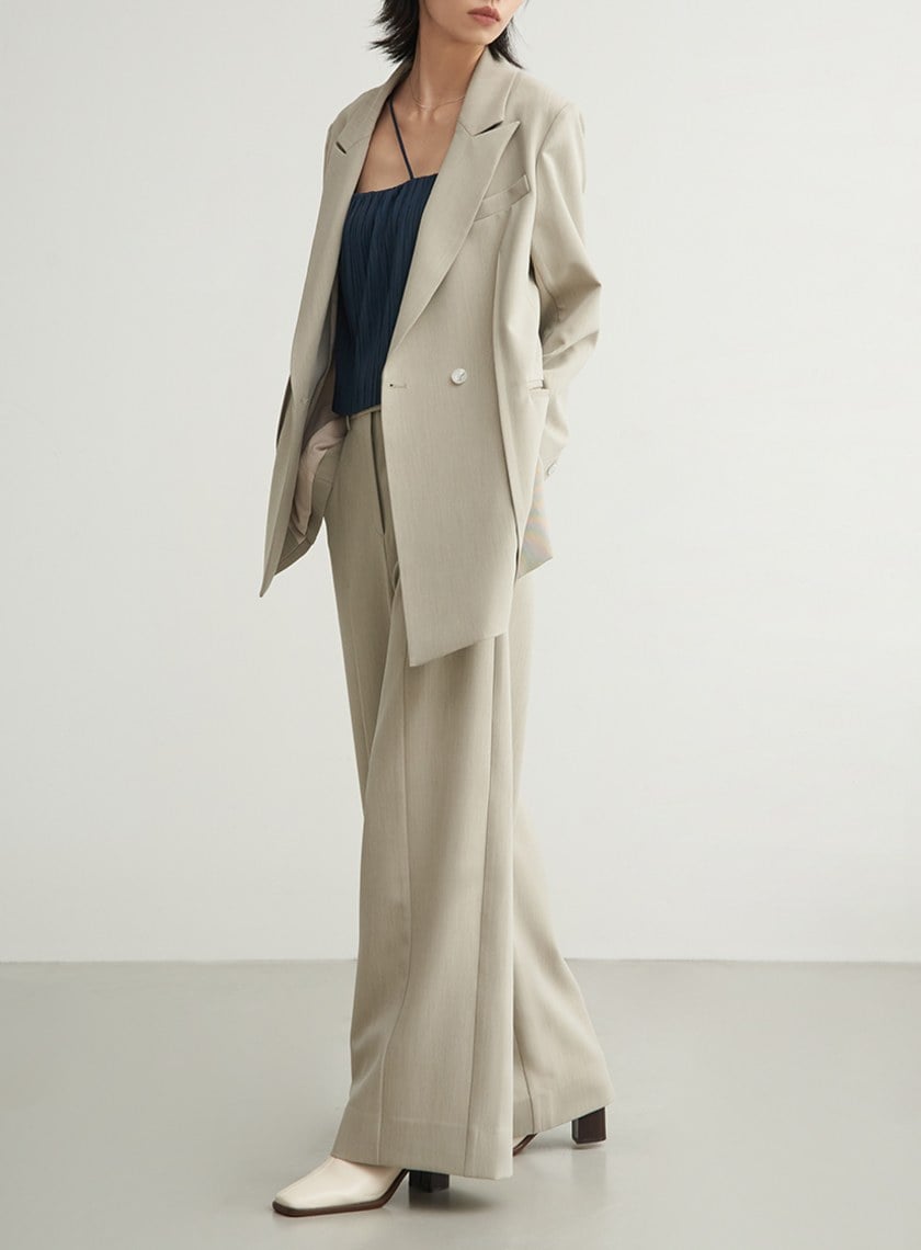 壓線細節西裝直筒寬褲