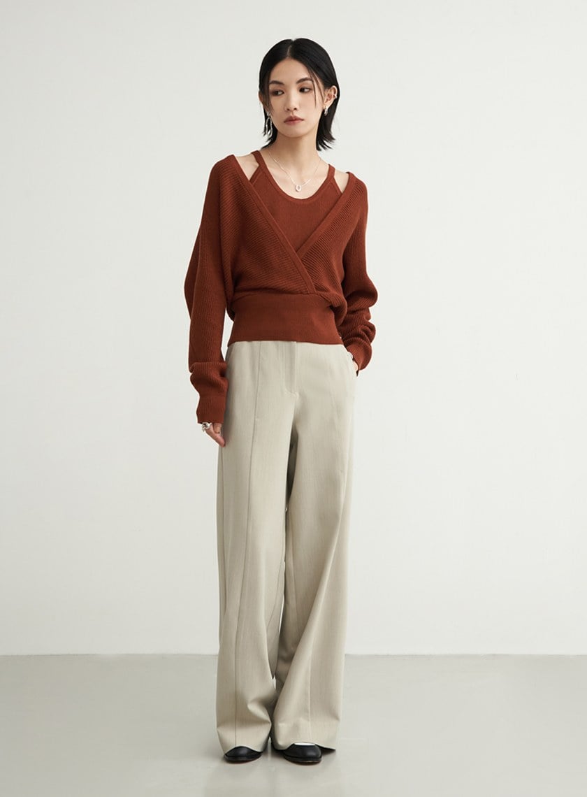 壓線細節西裝直筒寬褲