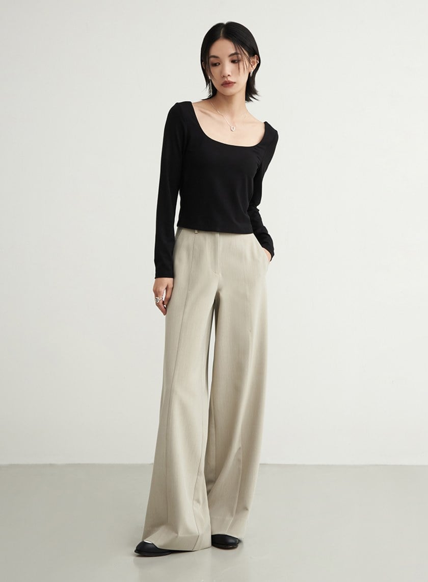 壓線細節西裝直筒寬褲