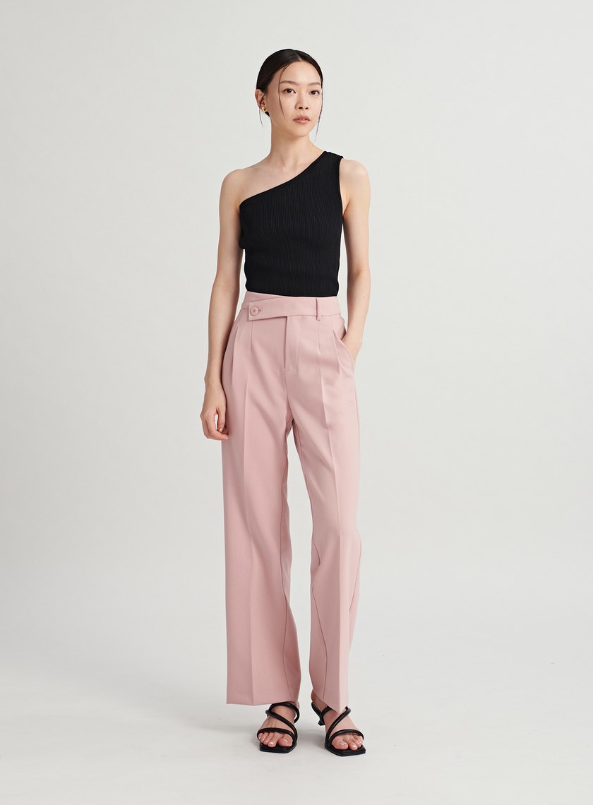 不對稱腰頭西裝寬褲