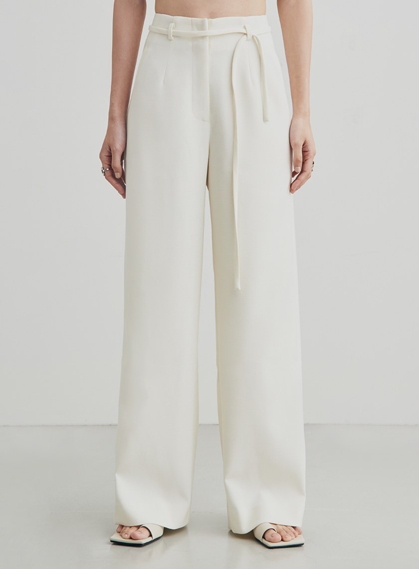 低調織紋細綁帶寬褲