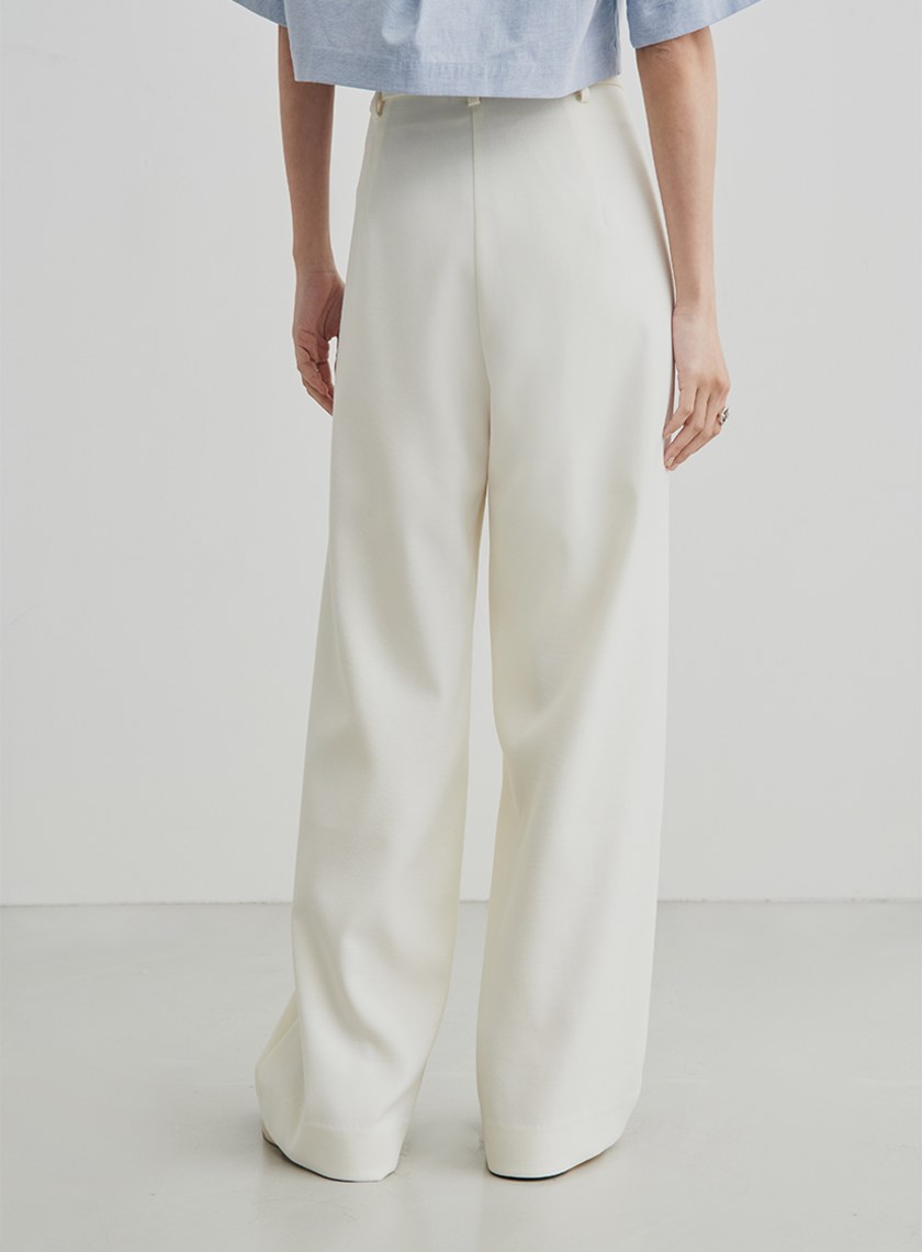 低調織紋細綁帶寬褲