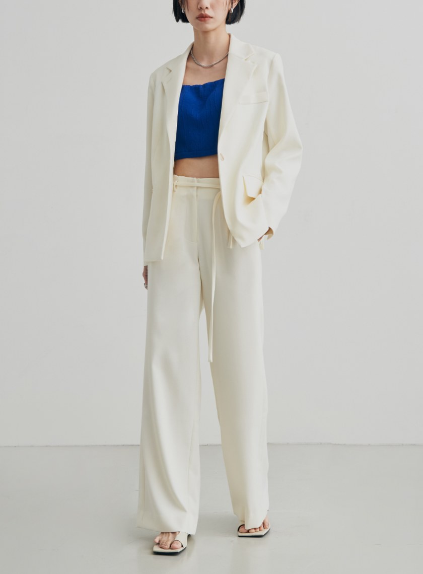 低調織紋細綁帶寬褲