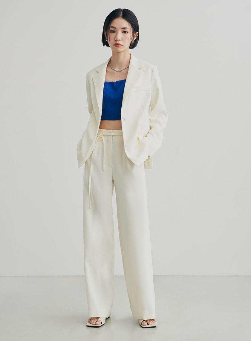 低調織紋細綁帶寬褲