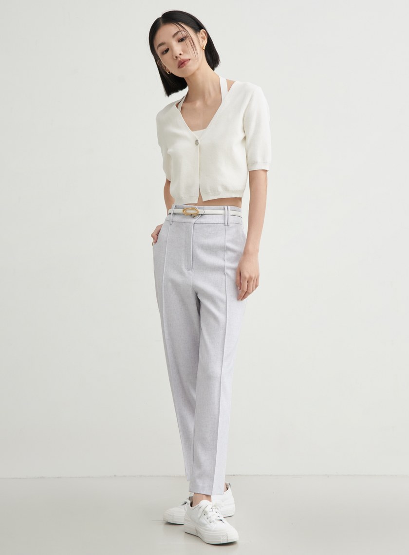 花紗肌理開衩錐形褲