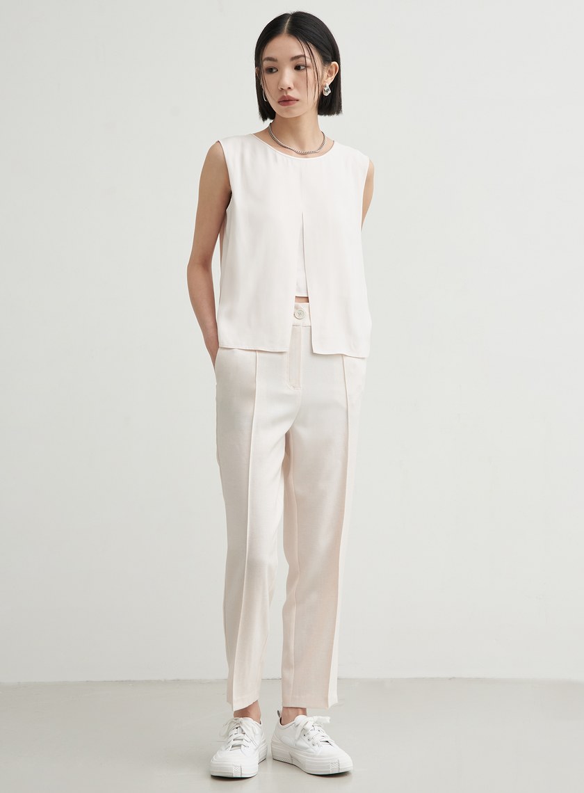 花紗肌理開衩錐形褲