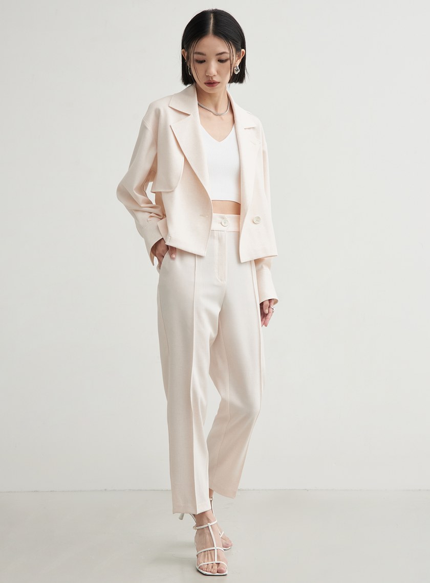 花紗肌理開衩錐形褲