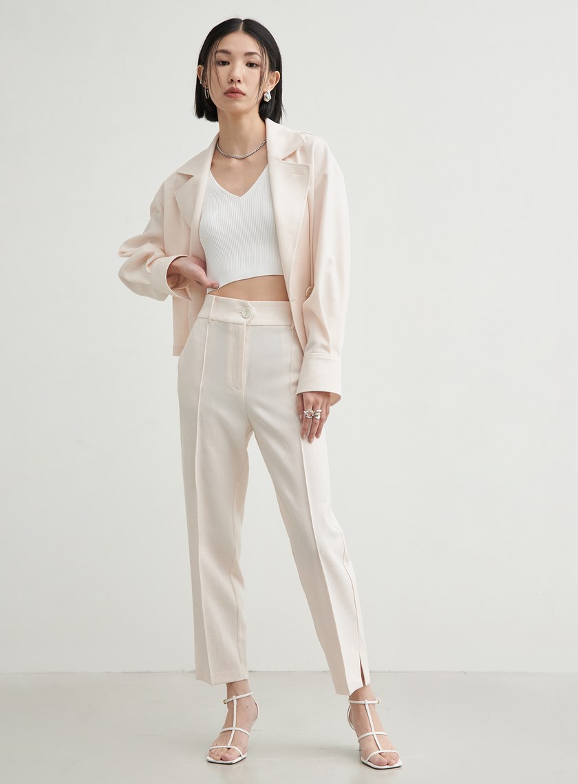 花紗肌理開衩錐形褲