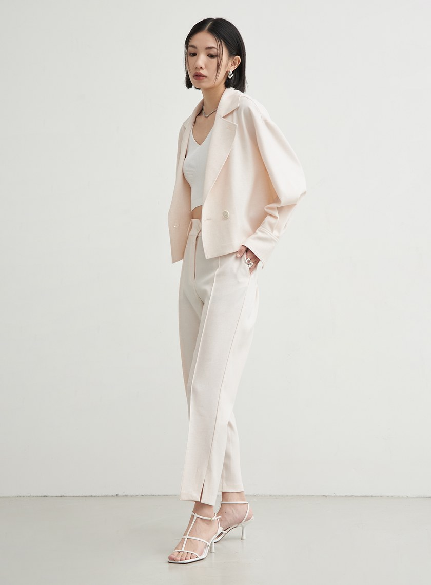 花紗肌理開衩錐形褲