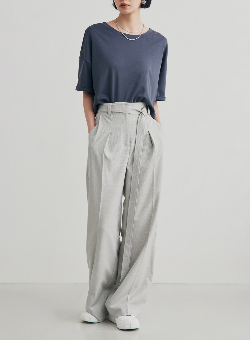 細格紋打摺腰帶寬褲