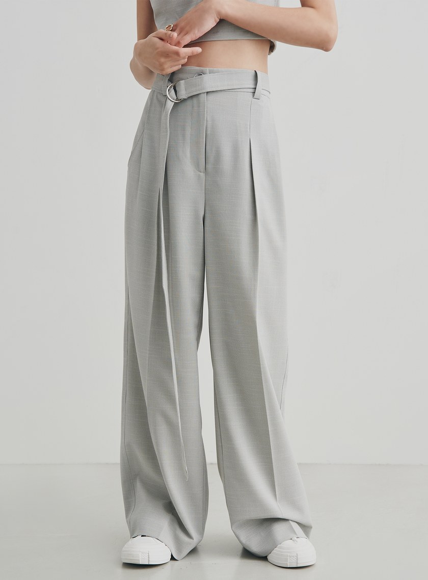 細格紋打摺腰帶寬褲