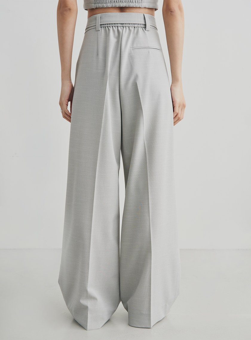 細格紋打摺腰帶寬褲