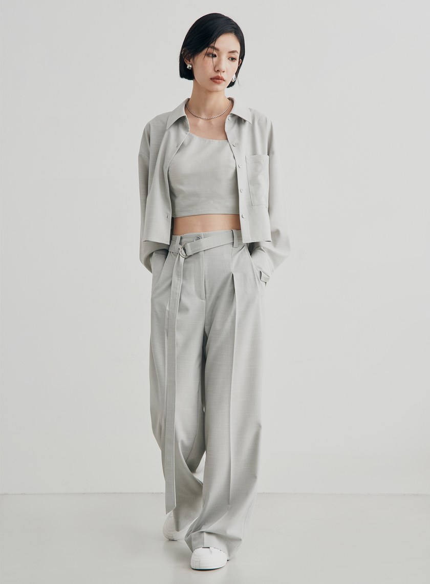 細格紋打摺腰帶寬褲