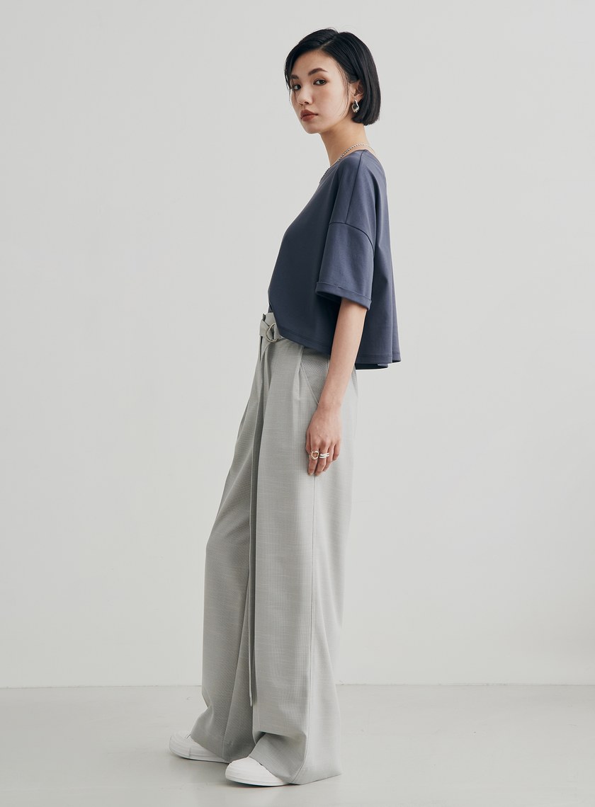 細格紋打摺腰帶寬褲
