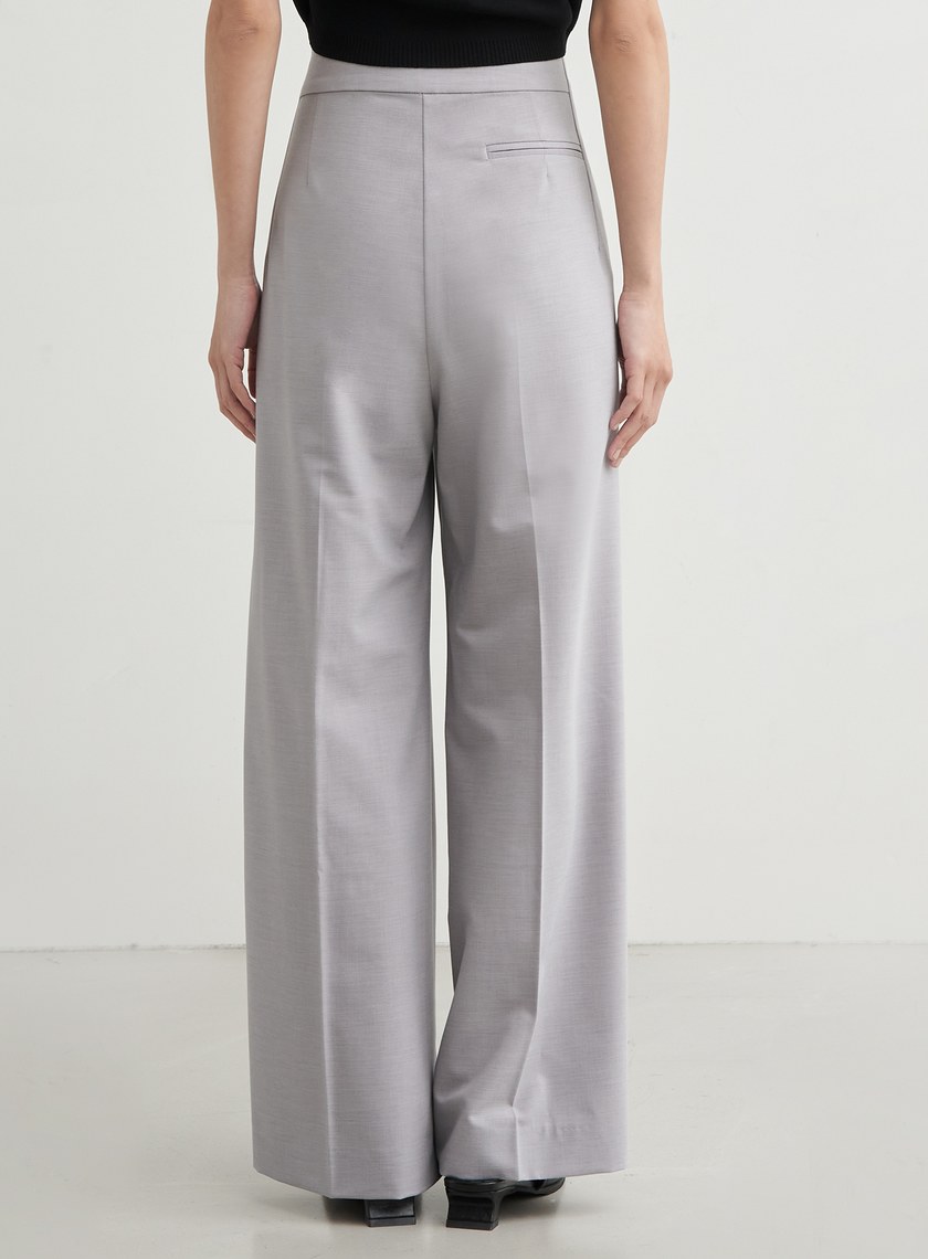 斜門襟打摺直筒寬褲