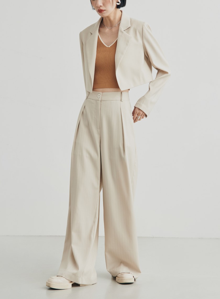 低調條紋打摺西裝寬褲