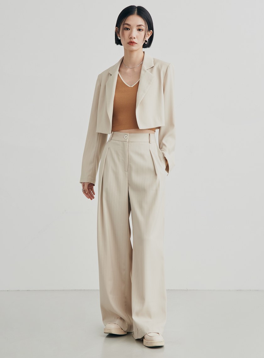 低調條紋打摺西裝寬褲