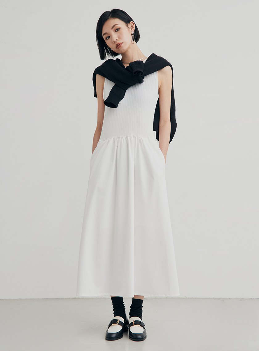 異材質坑條背心洋裝