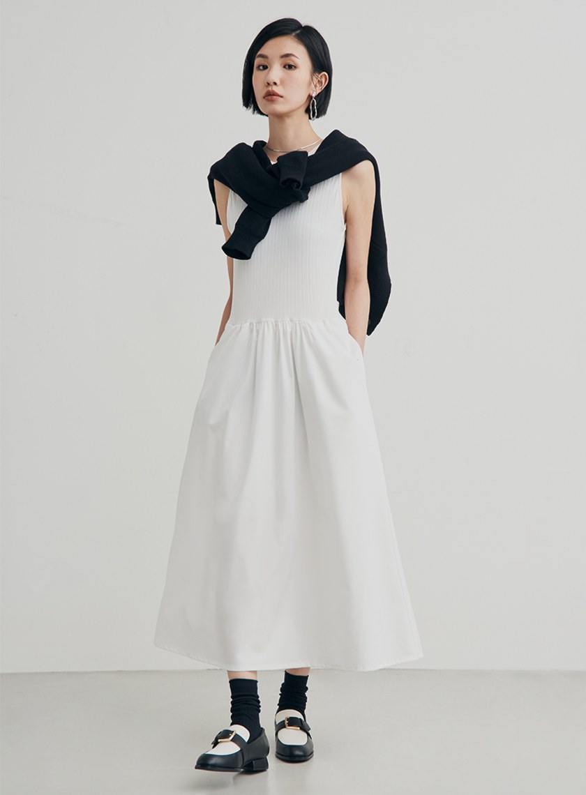 異材質坑條背心洋裝