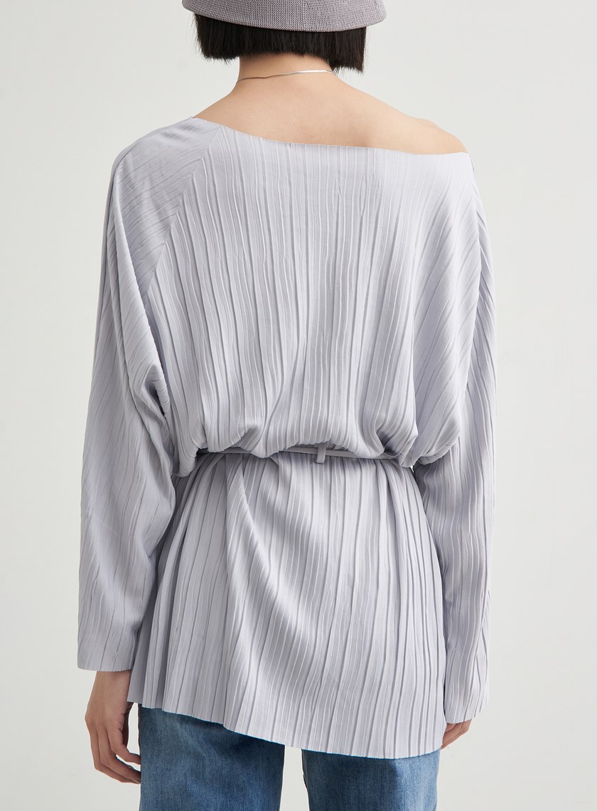 長版壓褶休閒綁帶上衣