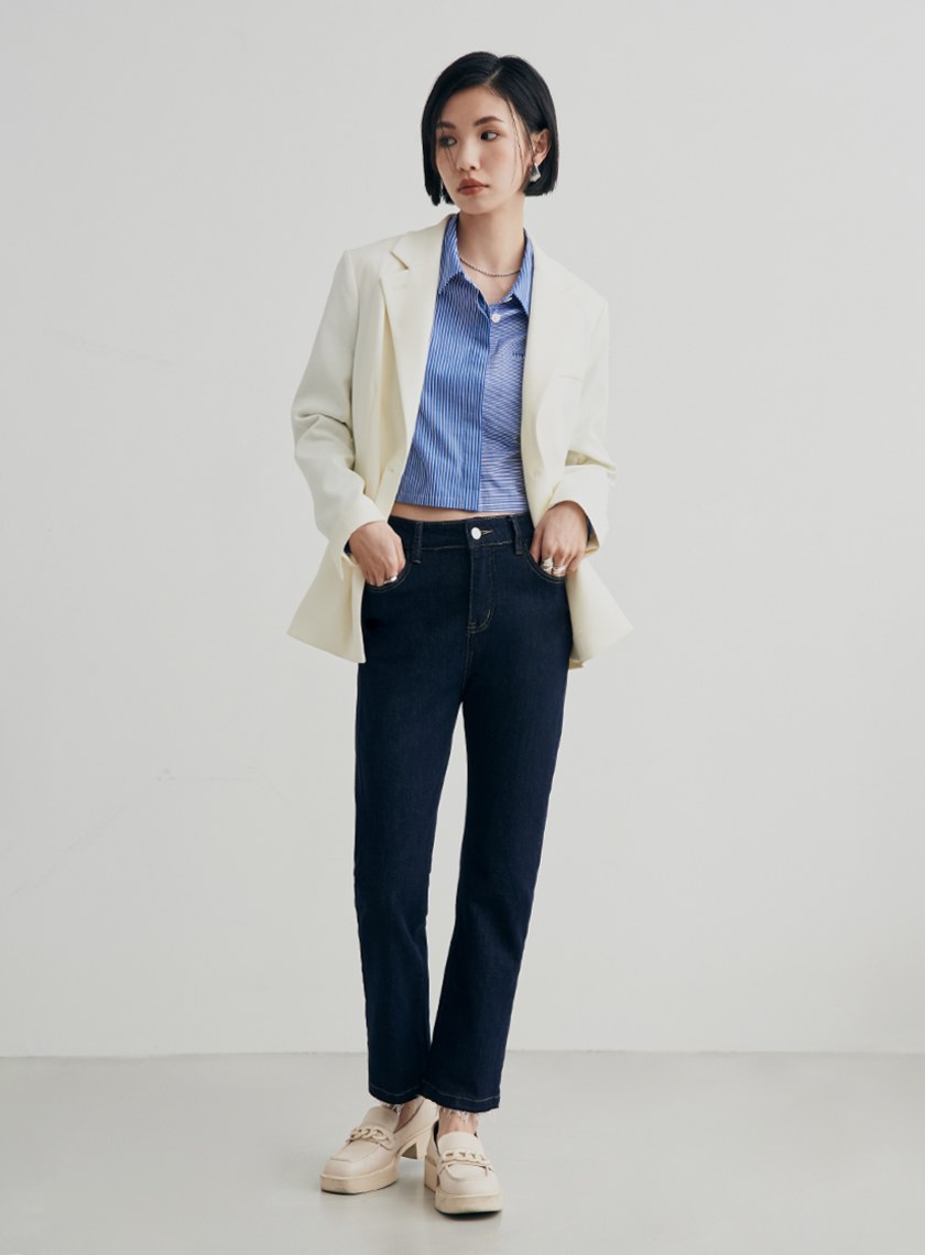 低調織紋寬肩單釦西裝外套