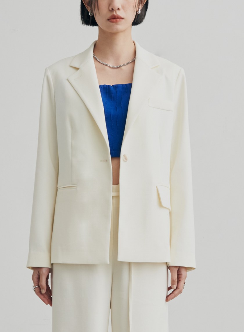 低調織紋寬肩單釦西裝外套