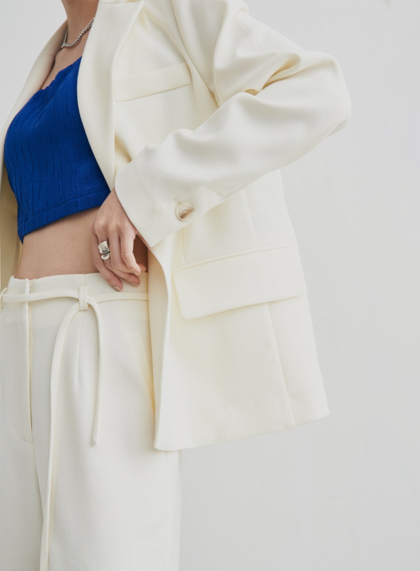 低調織紋寬肩單釦西裝外套