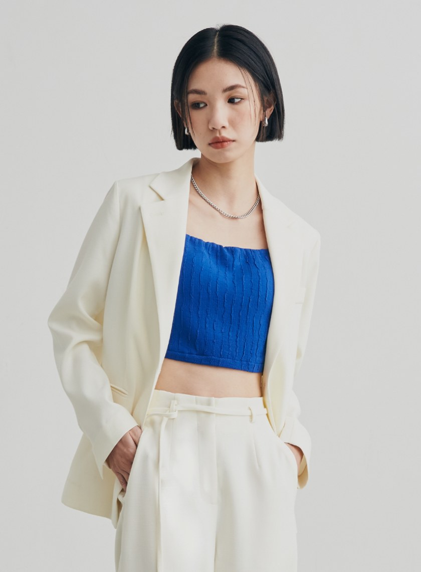 低調織紋寬肩單釦西裝外套