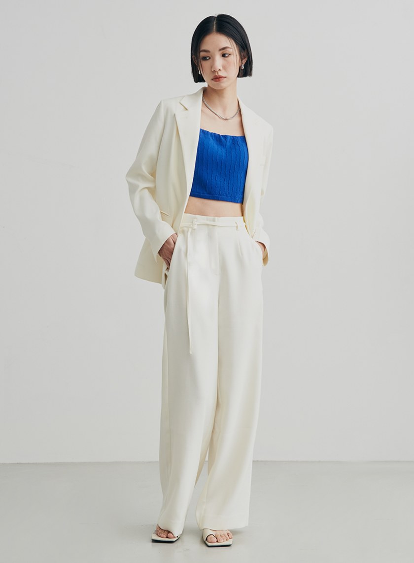 低調織紋寬肩單釦西裝外套