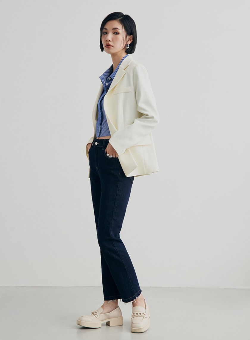 低調織紋寬肩單釦西裝外套