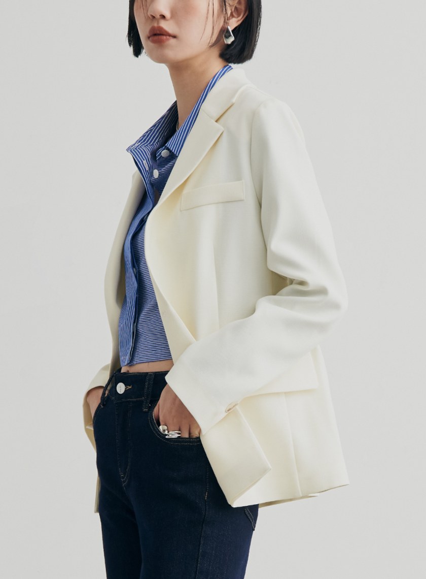 低調織紋寬肩單釦西裝外套