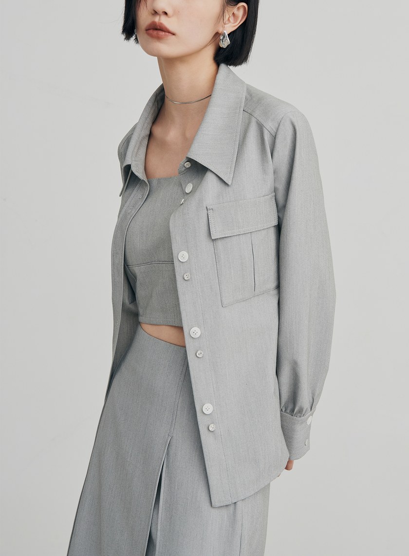 率性口袋工裝襯衫外套