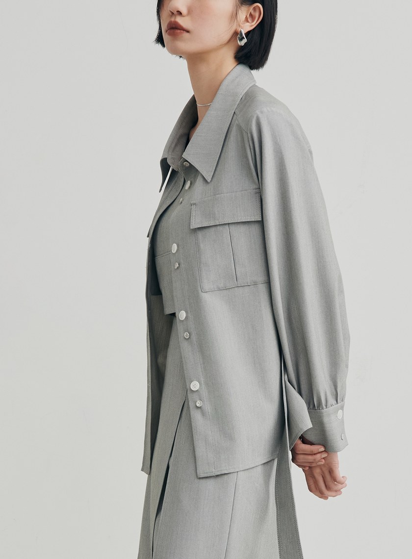 率性口袋工裝襯衫外套