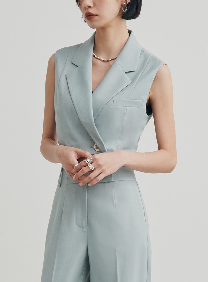 織紋短版西裝背心