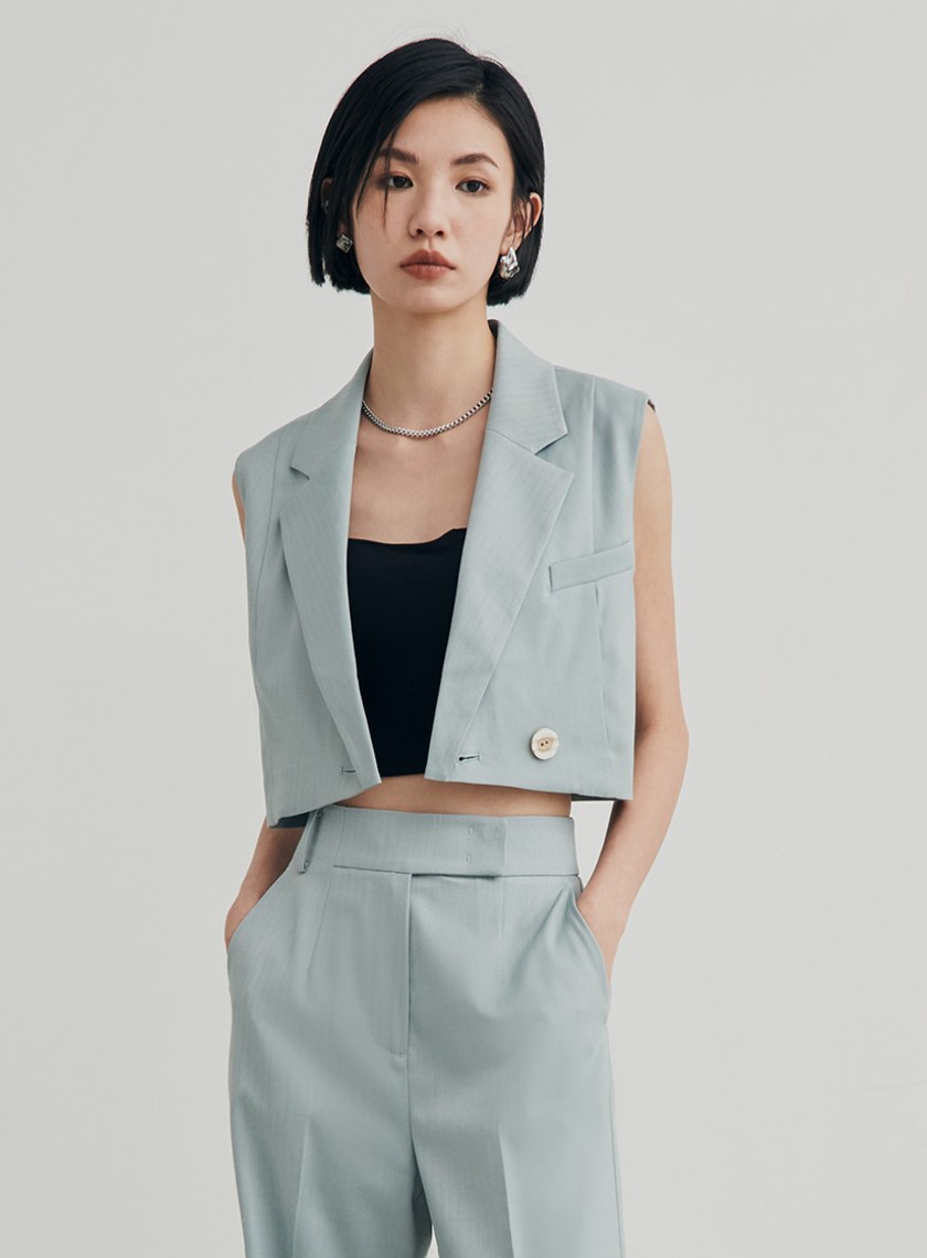 織紋短版西裝背心