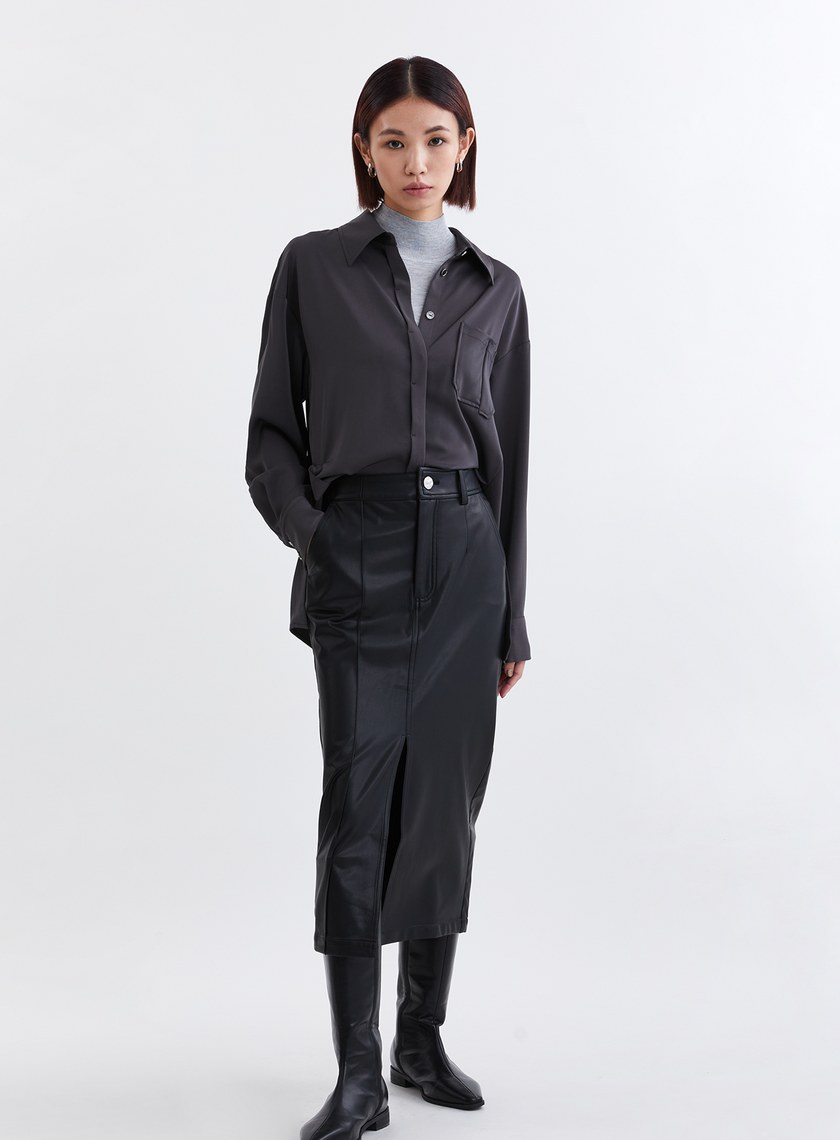 緞面光澤不對稱設計襯衫