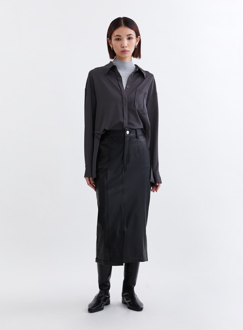 緞面光澤不對稱設計襯衫