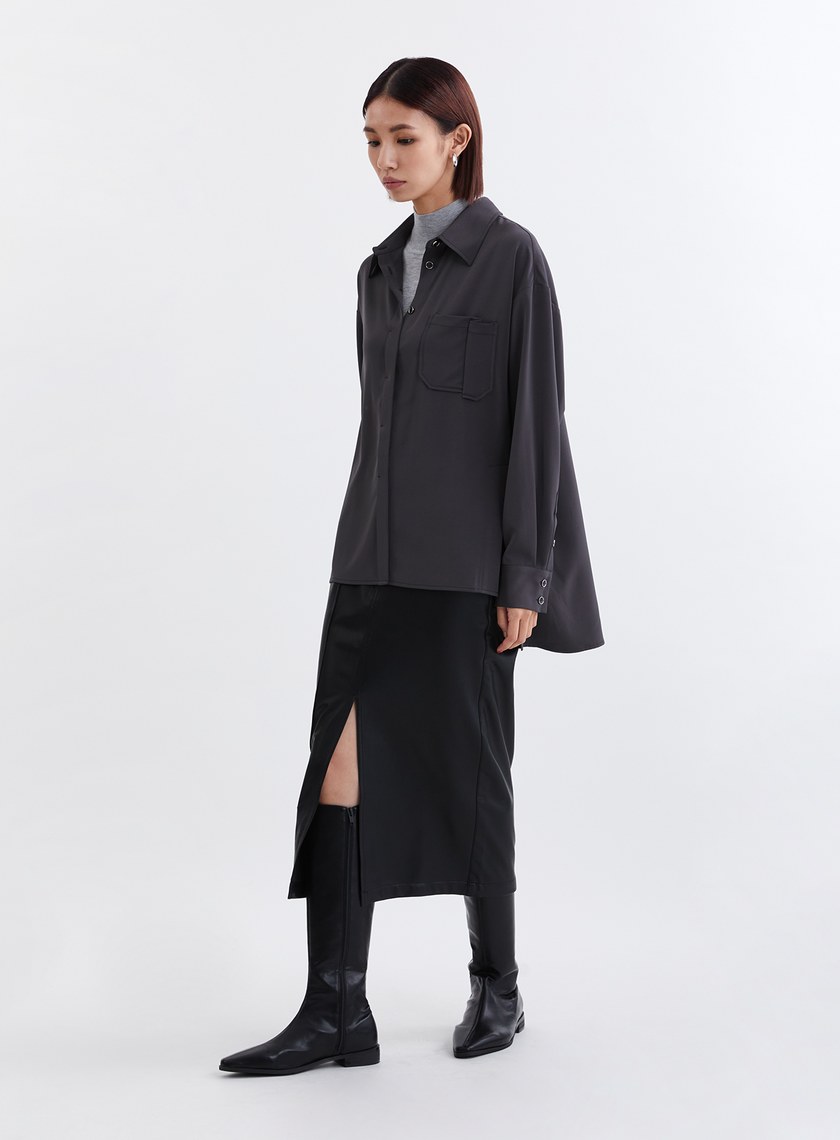 緞面光澤不對稱設計襯衫