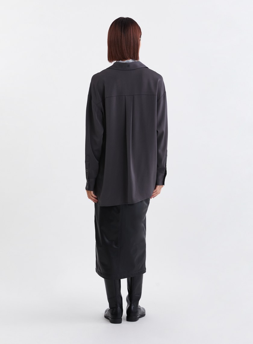 緞面光澤不對稱設計襯衫