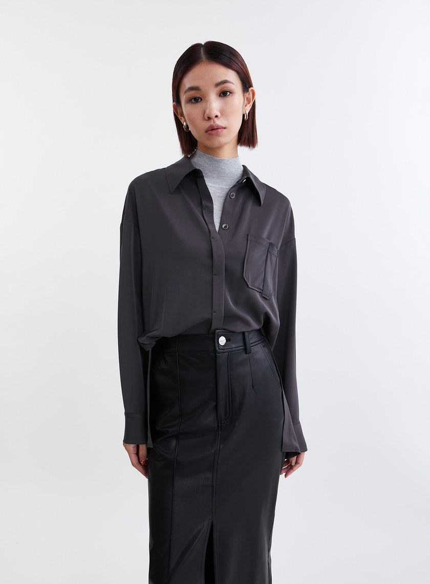 緞面光澤不對稱設計襯衫