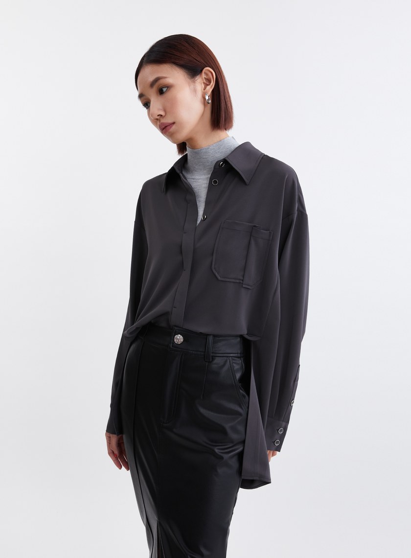 緞面光澤不對稱設計襯衫