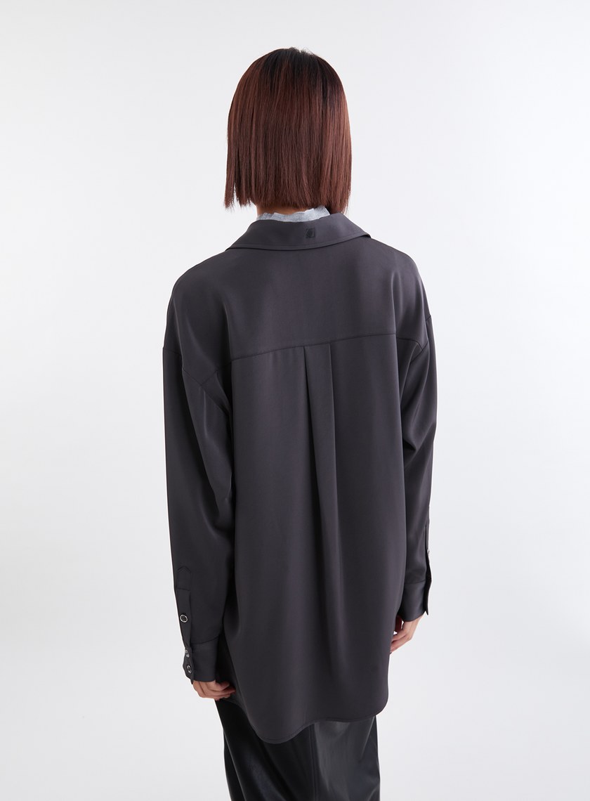 緞面光澤不對稱設計襯衫