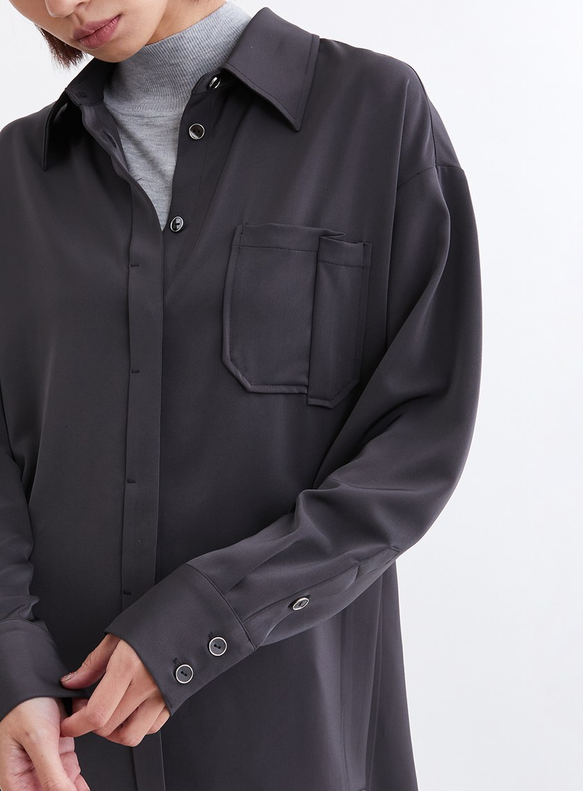 緞面光澤不對稱設計襯衫