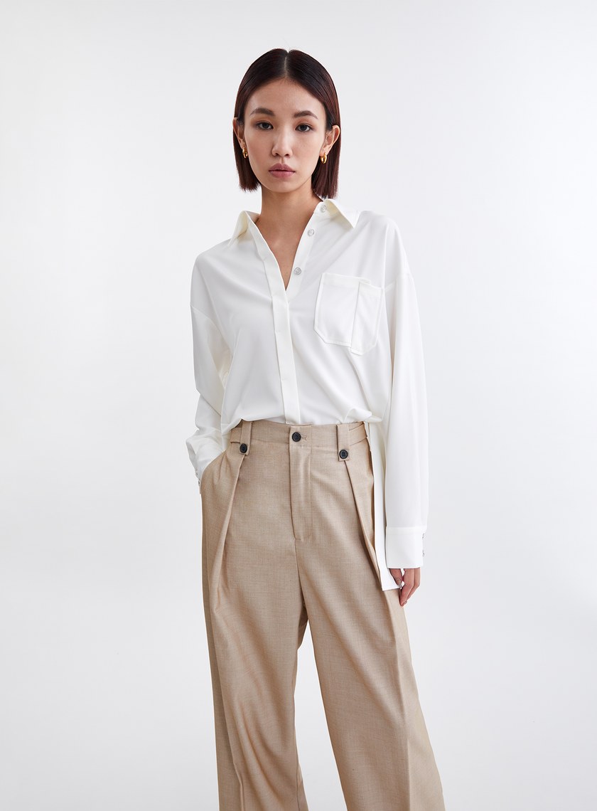 緞面光澤不對稱設計襯衫