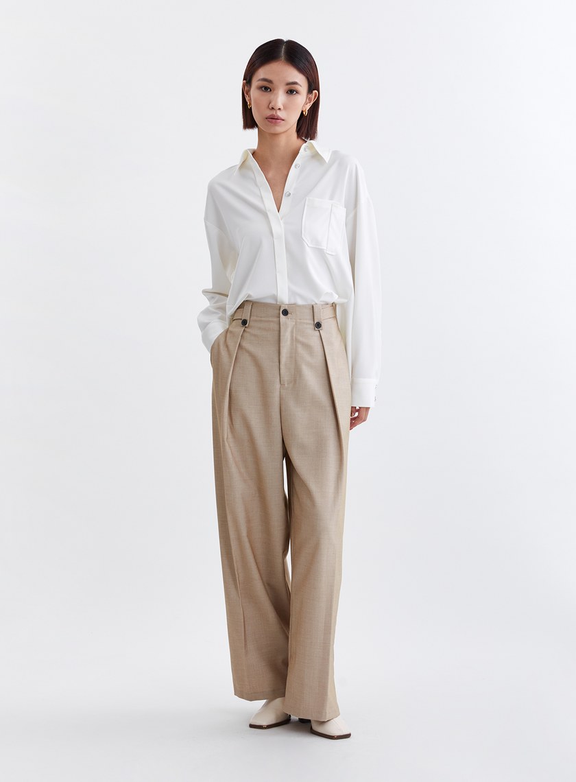 緞面光澤不對稱設計襯衫