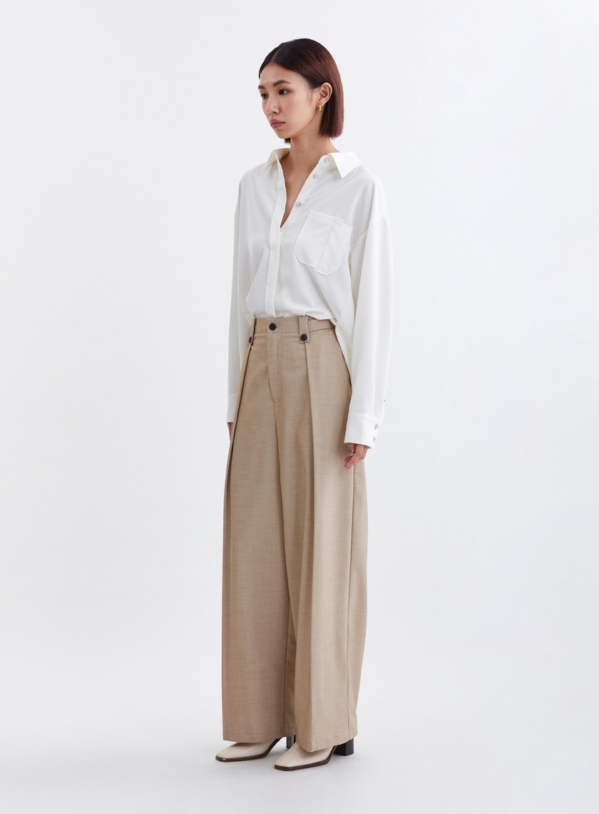 緞面光澤不對稱設計襯衫