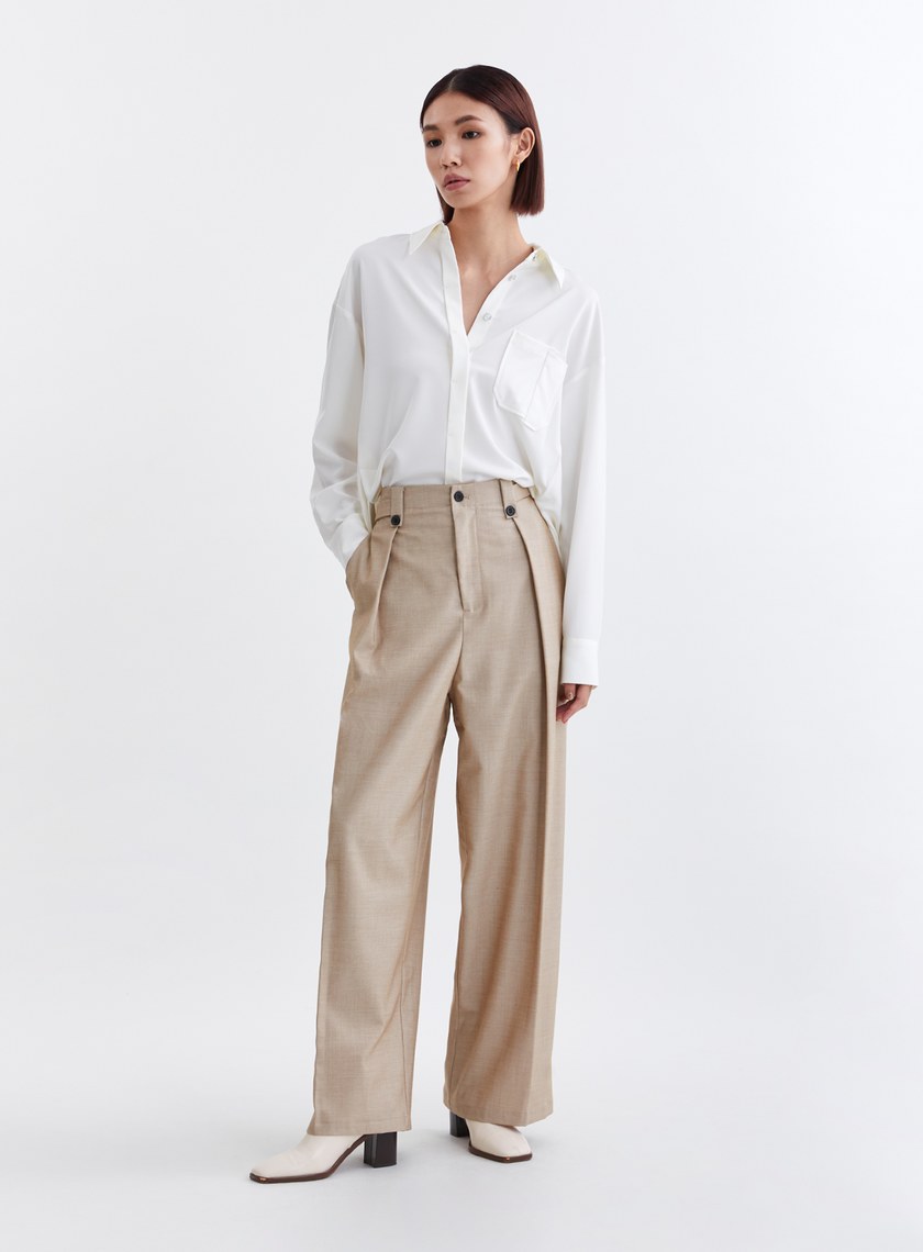 緞面光澤不對稱設計襯衫