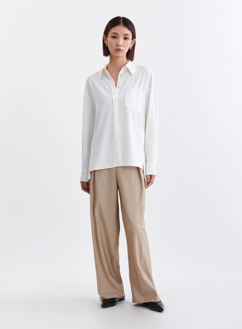 緞面光澤不對稱設計襯衫